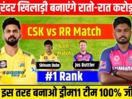 CSK vs RR Dream11 Prediction Hindi : इस खिलाडी को कप्तान बनाओ और पाओ ₹2 करोड़ जीतने का मौका, इस तरह बनाओ टीम 100% जीतोगे!